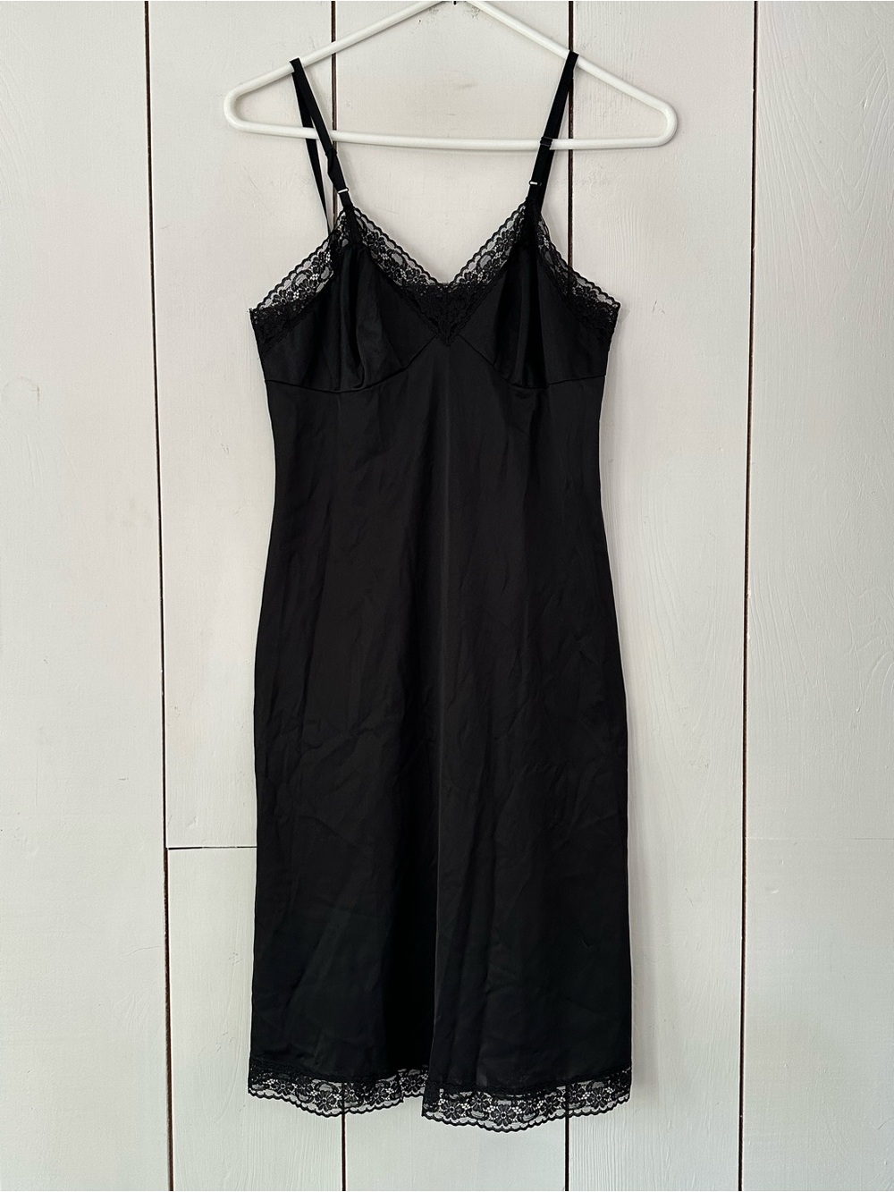 Vintage Vanity Fair Lace Trim Slip Dress 32 L Black Fairy‎ Whimsigoth Grunge